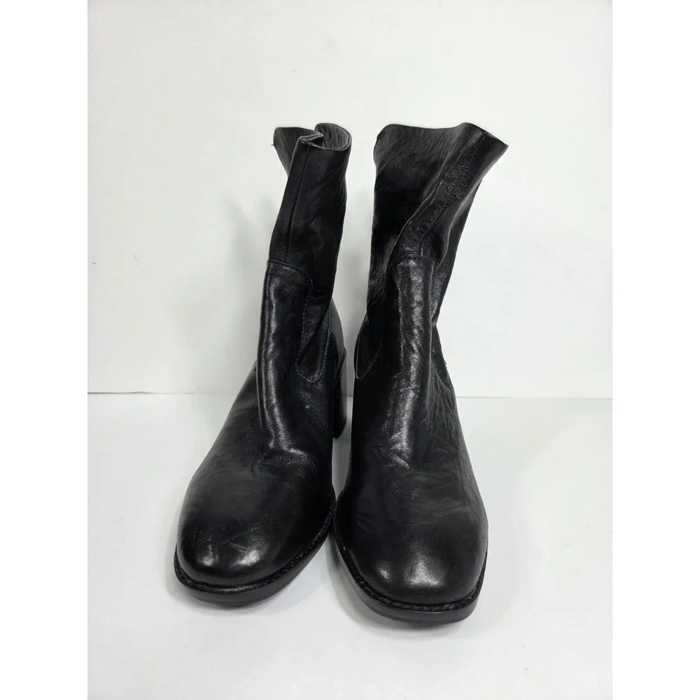 Kelsi Dagger Brooklyn Island Boot Blk Leather Wmn Sz 6 Anthropology Chunky Heel